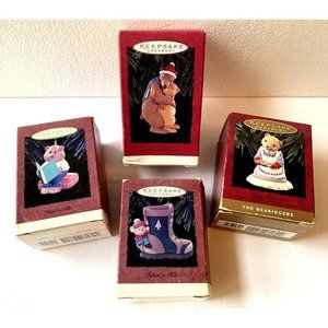 4 VINTAGE HALLMARK CHRISTMAS ORNAMENTS LOT TEDDY BEAR COLLECTION DECORATIONS NEW